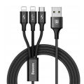 Baseus 3 in 1 Rapid Series Fast Charging Micro USB + Lightning + Type-C Cable,Black. 