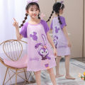 DSstyles Girls Nightgown Cartoon Cute Nightdress Summer Short Sleeves Sleepwear For 3-10 Years Kids.