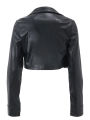 Women Crop Leather Jacket Solid Color Casual Long Sleeve Button Down Jacket Fall Outwear. 