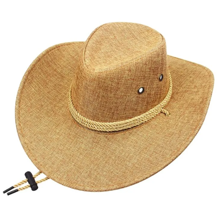 Sun%20Hat%20Men's%20Summer%20Outdoor%20High-End%20Sun%20Protection%20Hat%20Big%20Brim%20Trend%20Western%20Cowboy%20Hat%20Fishing%20Beach%20Straw%20Hat%20-%20Image%203