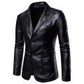 【Alien Alien】 Leather Blazer Man 2022 Spring Autumn Fashion Men's Leather Jacket Dress Suit Coat Male Business Casual Pu Black Blazers Jacket.
