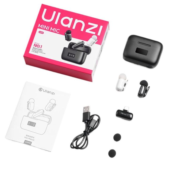 ULANZI%20A200%20Mini%20Mic%20Wireless%20Lavalier%20Lapel%20Microphone%20Plug%20&%20Play,%20Smart%20Noise%20Cancelling,%20Digital%20Display,%2030H%20Battery%20for%20Video%20Recording%20-%20Image%202
