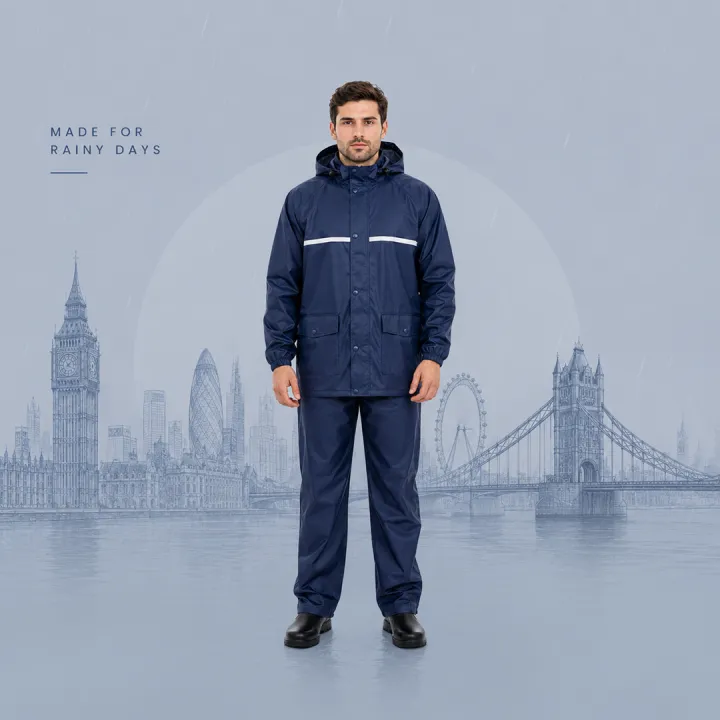 Premium Double Part Waterproof Rain Coat for Men and Women with Reflective Safety Strip, Two Pockets, Lightweight Windproof Outdoor Riding Travel Protection Wear Both Side Use