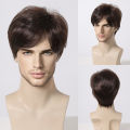 Bob Pixie Cut Wig for Men Light Brown Short Straight Synthetic Layered Wig with Bangs Natural Looking Hair for Cosplay Daily. 