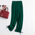 Cotton Poplin Pants Women's Lace-up Bloomers Summer New Fashion Casual Loose Solid Color Pocket Artificial Cotton Cropped Pants.