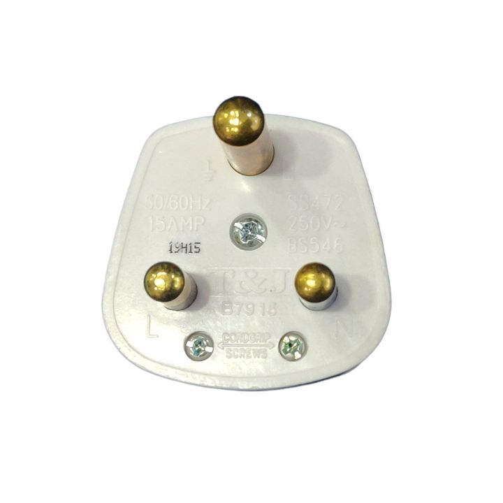 T&J%2015A%203%20Pin%20Round%20Plug%20Premium%20Quality%20100%25%20Copper%20White%20Connector%20Cord%20Adapter%20Electrical%20AC%20Power%20Socket%20-%20Image%204