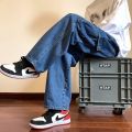 Wide Leg Cargo Pants Autumn New Streetwear Baggy Hip Hop Jeans Big Pockets Men Korean Fashion Loose Straight Male Clothing Blue. 