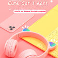 P47M Wireless Headphone Flash Light Cute Cat Ear with Mic Control LED Stereo Music Helmet Phone Bluetooth Headset with Box.. 