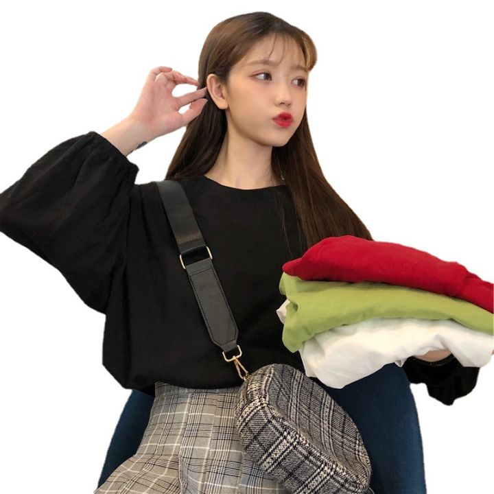 2023%20New%20Autumn%20Korean%20Style%20Loose%20ins%20Preppy%20Style%20Lantern%20Sleeve%20Thin%20Long%20Sleeve%20T%20T-shirt%20Women's%20Student%20Shirt%20Fashion%20-%20Image%205