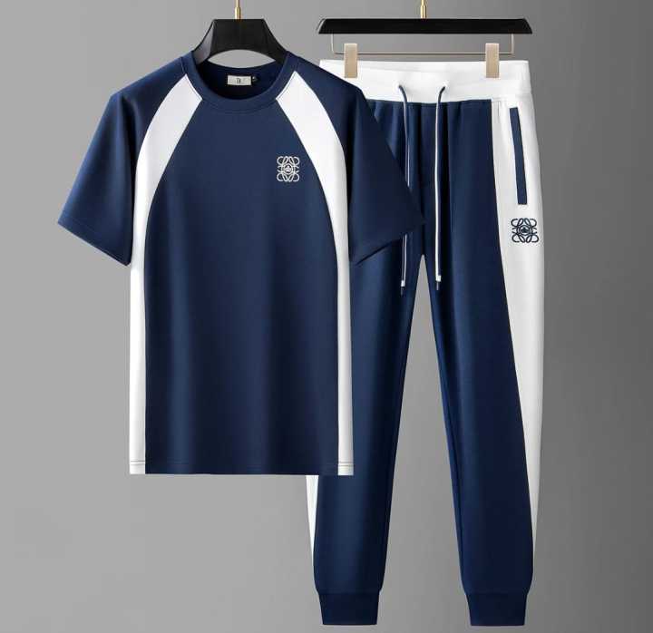 Fashion Mesh All-in-one Summer Short Sleeve T-shirt & Trouser Set Men's Casual Combo