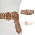 New Vintage Wide Bohemian Belts Women Round Wood Buckle Female Casual Dress Belt. 