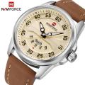 NAVIFORCE NF9124 Brown PU Leather Analog Watch For Men - Silver & Brown. 