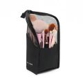 Makeup Brush Case Makeup Brush Holder Travel Waterproof Cosmetic Bag Stand-up Foldable Makeup Cup with Zipper (Black + Pink) Vnce Lncei.