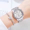 Gold Women Watch Geneva Classic Stainless Steel Women's Watch Fashion Rhinestone Quartz Watches Wristwatch for Woman Girls. 