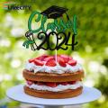 Graduation Cake Accessories Glitter Graduation Cake Topper Set Class of 2024 Congratulations Card Gift for Graduate Party Decor Finish School Celebration Class of 2024 Cake Decorations.