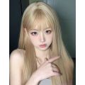 Qi Bangs Internet Celebrity Pure Desire Style Black Long Straight Hair Natural Wig Female Full-Head Wig White Gold Color Wig Long Straight Hair Barbie.