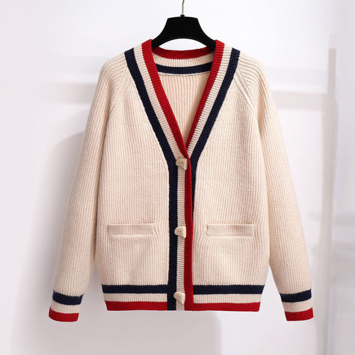 Female%20Sweater%20Coat%20Loose%20Western%20Style%20Button%20Stitching%20Striped%20Outer%20Wear%20Sweater%20Thick%20Cardigan%20Knitted%20Sweater%20For%20Women%20-%20Image%203