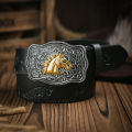 Western Cowboy Leather Buckle Belts Horse Pattern Floral Engraved Buckle Belt for Men.