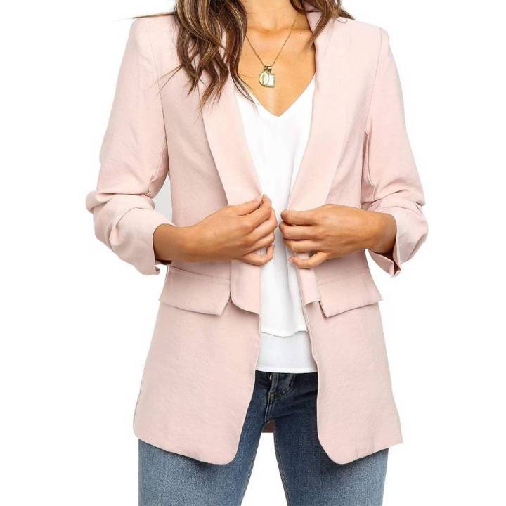 Casual Lapel Pocket Solid Color Office Women Blazer Long Sleeve