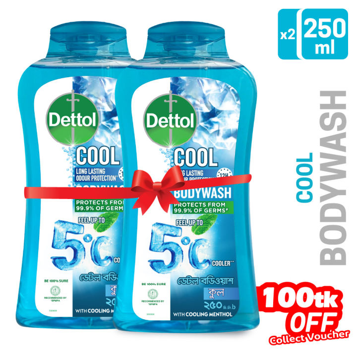 Buy 2 Get 100tk Off - Dettol Cool upto 5°C Cooler Bodywash with 12Hour Long Lasting Odour Protection 250ml