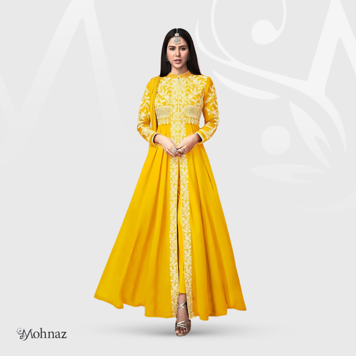 রেডিমেড জর্জেট এমব্রয়ডারি পার্টি ড্রেস