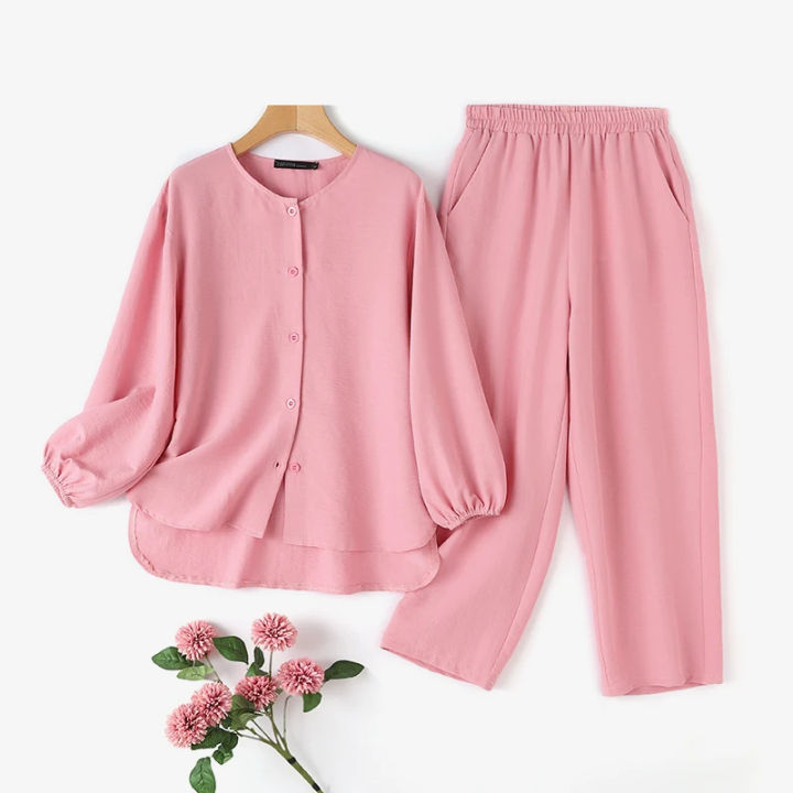 Women%20Fashion%20Pants%20Sets%20Summer%20Long%20Sleeve%20Shirt%20Casual%20Solid%20Trousers%20Suits%20Loose%20Tracksuit%20Outi%20fits%202PCS%20Matching%20Sets%20-%20Image%207