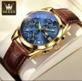 OLEVES 2872  Leather Waterproof Quartz Fashion Watch for Men. 