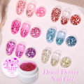 LILYCUTE 8ml Natural Dried Flower Colorful Gel Nail Polish Pink Purple Blue Flower Fairy Painting Effect Nail Art Gel Varnishes.