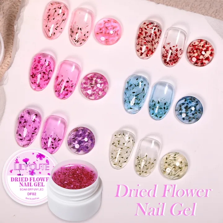 LILYCUTE%208ml%20Natural%20Dried%20Flower%20Colorful%20Gel%20Nail%20Polish%20Pink%20Purple%20Blue%20Flower%20Fairy%20Painting%20Effect%20Nail%20Art%20Gel%20Varnishes%20-%20Image%206