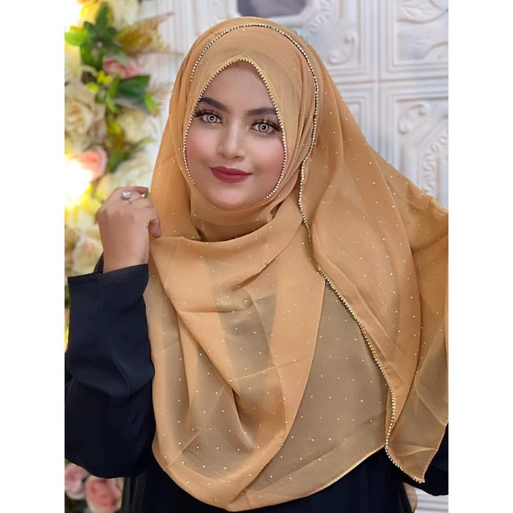 Hijab 2022 Diamond Chiffon Women's Long Hijab Scarf Muslim Lady Hijab Cap Islam Dress Turkish Turban Shawl Head Scarf