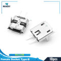10pcs 2Pin MICRO USB Female Socket Type-B 2 Pin Leads Female DIP Power Socket Connector Micro USB Panel Mount Without Cables For Charging Socket.
