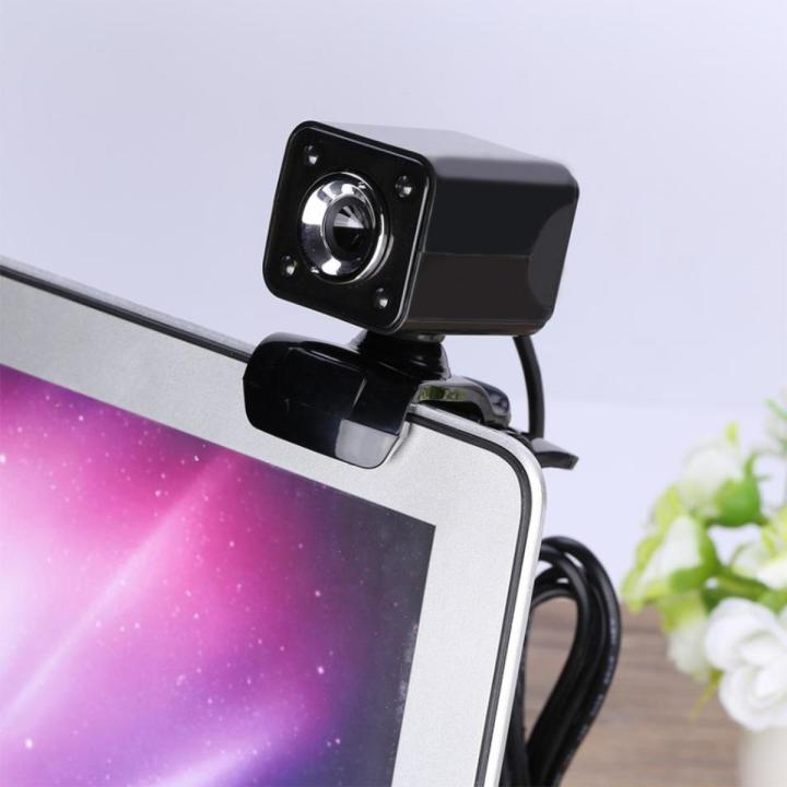 A862 360 Degree Rotatable 480P WebCam USB Wire Camera with Microphone y 4 LED lights for Desktop Skype Computer PC Laptop, Cable Length: 1.4m