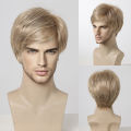 Happy Night ELEMENT Short Synthetic Light Blonde Loose Straight Hair Wig with Bangs Cosplay Party Daily Use Wigs for Man Natural Fiber. 