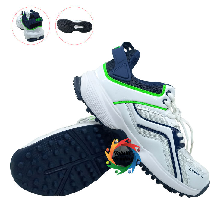 HS%20Core%204%20-%20Professional%20Cricket%20Shoes%20For%20Men%20-%20Rubber%20Spike%20-%20White%20and%20Green%20-%20Image%202