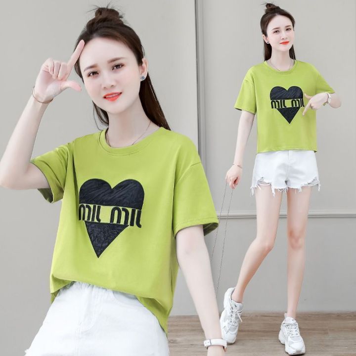 Hong%20Kong%20Style%20Retro%20Crew%20Neck%20Back%20Slit%20Love%20Short%20Sleeve%20T%20Women's%20Summer%20T-shirt%20chic%20Figure%20Flattering%20Back%20Split%20Top%20Fashion%20-%20Image%209