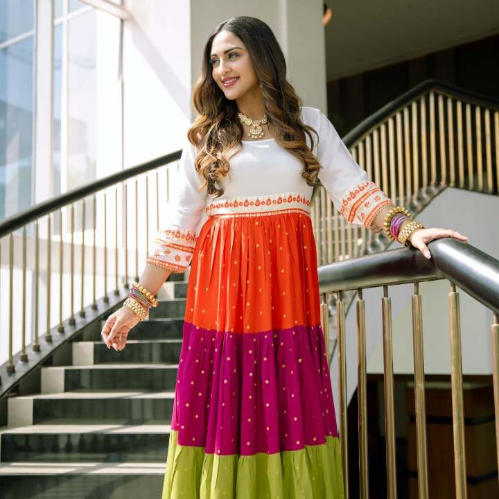 Off%20White%20Multicoloured%20Tiered%20Dress%20with%20Polka%20Prints%20&%20Gota%20Details%20k-183%20-%20Image%204