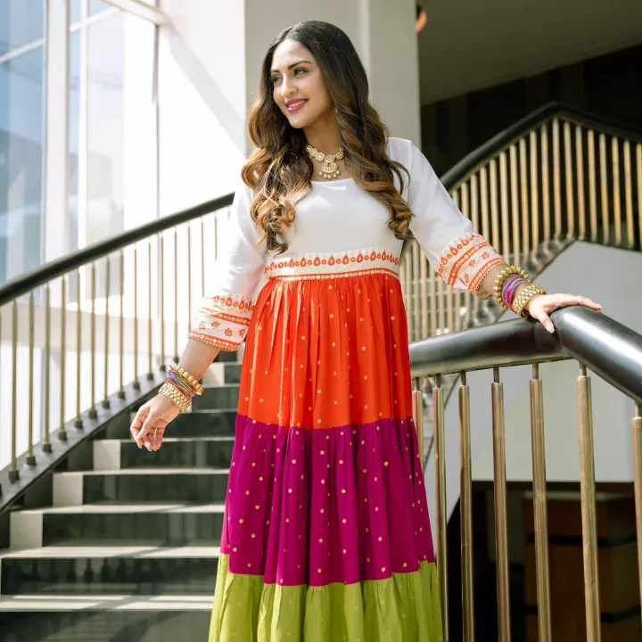 Off%20White%20Multicoloured%20Tiered%20Dress%20with%20Polka%20Prints%20&%20Gota%20Details%20k-183%20-%20Image%204