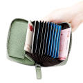 Compact Card Holder Stylish Leather Small Zipper Card Wallet Green Luxury Change Pouch for Women's Men's Travel Use Office. 