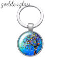 New Colorful Life of Tree Beauty glass cabochon keychain Bag Car key chain Ring Holder Charms keychains gift.