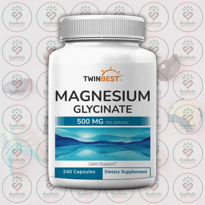 TwinBest Magnesium Glycinate – 500 mg – 240 Capsules – with Pure ...