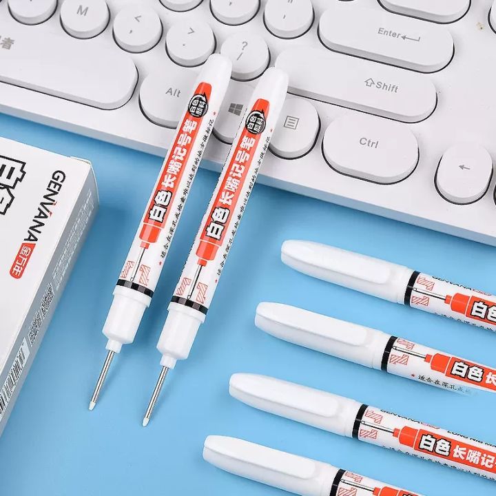 Genvana White Hatching Pen Carpenter Pencil Erasable Drawing Pen White Pen Easy to Wipe Water-Based Marking Pen Long-Headed Pen