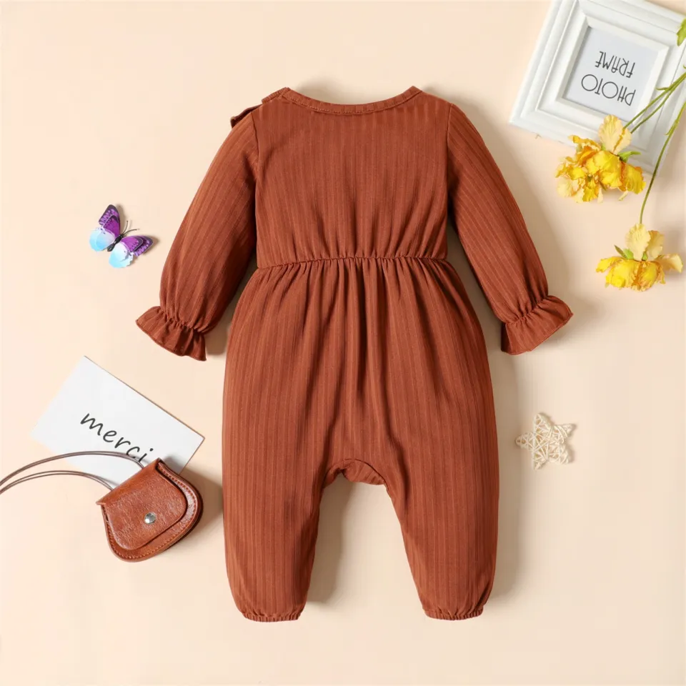 Patpat Baby Girl Long Sleeve Jumpsuit Baby Romper Spring And Summer Baby Girls Newborn Clothings Brown White Butterfly Ruffle Daraz .bd