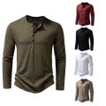 Men's Cotton Button Henley neck Shirt Long Sleeve Casual Button Solid color Fashion T-Shirts.