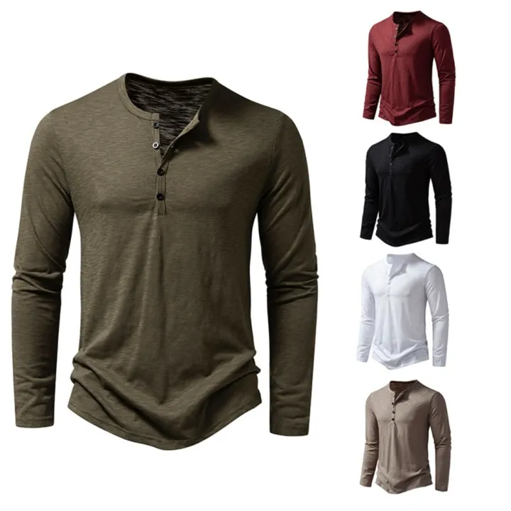 Men's%20Cotton%20Button%20Henley%20neck%20Shirt%20Long%20Sleeve%20Casual%20Button%20Solid%20color%20Fashion%20T-Shirts%20-%20Image%202