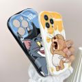 Jizetin for Realme C55 / Narzo N55 Back Cover Cartoon Cat Mouse Cream Wavy Edge Soft Silicone Phone Case. 