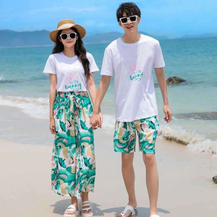 Same%20Color%20Couple%20Wear%20Summer%20New%20Parent-Child%20Wear%20Short%20Sleeve%20T%20T-shirt%20Seaside%20Vacation%20Beach%20Couple%20Leisure%20Wide%20Loose%20Pants%20-%20Image%202