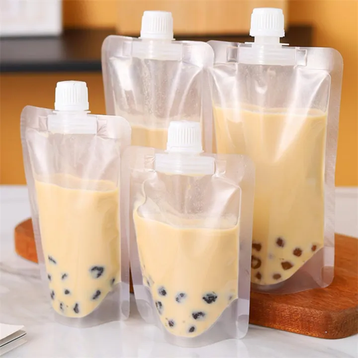 200ml/1.5/2.5L Vertical Plastic Beverage Packaging Bag Suction Mouth Bag Beverage Liquid Juice Milk Coffee Transparent Drinking Bag