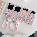 Kawaii Cartoon Hello Kitty Phone Case with Bracelet for Samsung Galaxy Z Flip 5 4 3 Z Flip3 Zflip4 Shockproof Soft Cover Mascaraara.