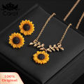 Carat Sunflower Leaf Charm Clavicle Chain Necklace Ear Studs Earring Women Jewelry Set. 