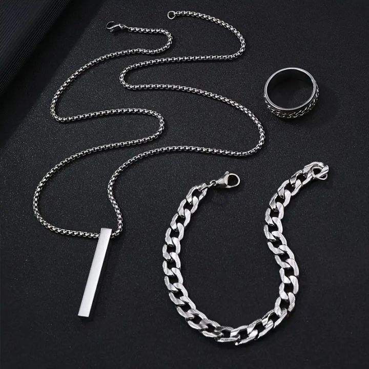 New%203pcs/set%20Mens%20Stainless%20Steel%20Glamour%20Bracelet%20Ring%20&%20Necklace%20Set%20for%20Men%20-%20Image%204
